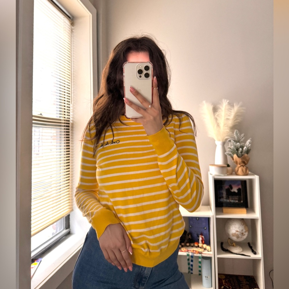 Banana Republic Womens White Yellow Long Sleeve Shirt